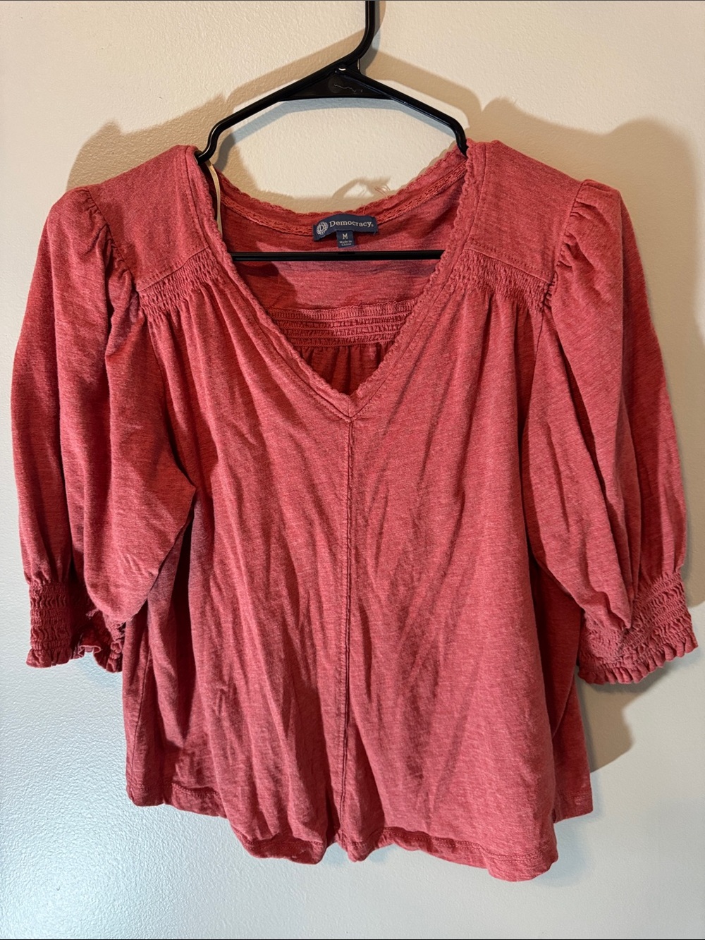 Democracy Dusty Red V-Neck Peasant Blouse